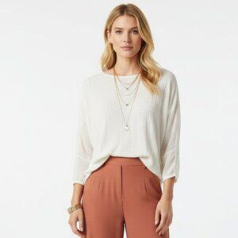 Anthropologie Moth Ivory Knit Sheer Panel Long Sleeve Top S